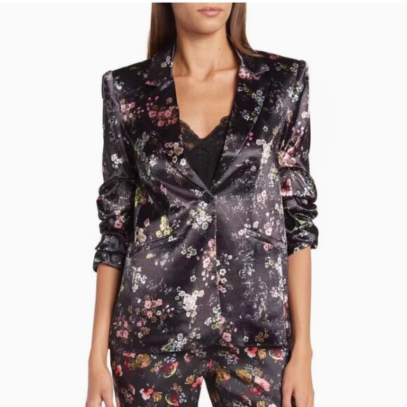 NEW Cinq a Sept Kylie Floral-Print Soft Jacket Sz2/4/6/8 Sakura Floral Black - Picture 1 of 8